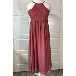 Azazie Girls Mauve Pink Pleated Chiffon Halter Bridesmaid Formal Dress Size 8 10
